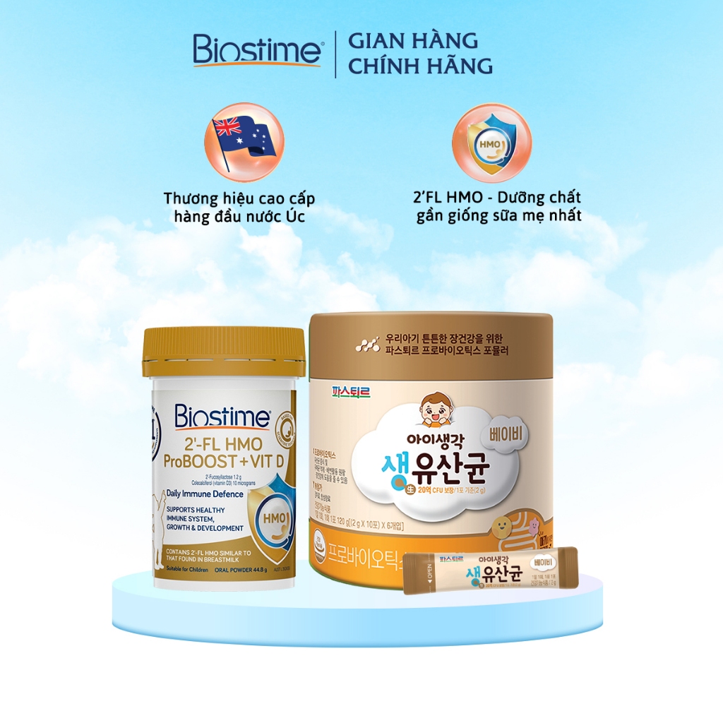 Combo Men Tiêu Hóa Sysy Lotte Hàn Quốc - Men Vi Sinh HMO Biostime Proboost Vitamin D Giúp Cân Bằng Hệ Vi Sinh Đường Ruột