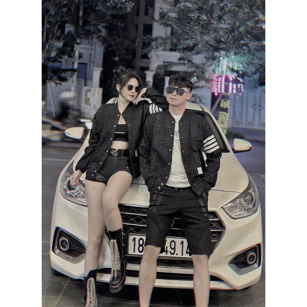 Áo khoác bomber dạ nhũ unisex nam nữ mặc đẹp 4 sọc tay cá tính, áo khoác mùa đông