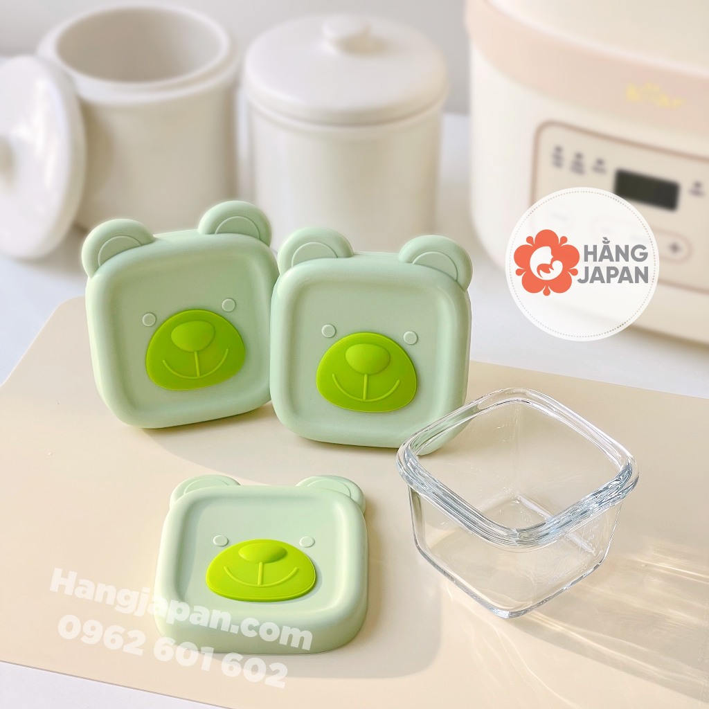 Set 3 khay trữ thức ăn thủy tinh Misan hình gấu 130ml/160ml, khay trữ đông - màu ngẫu nhiên
