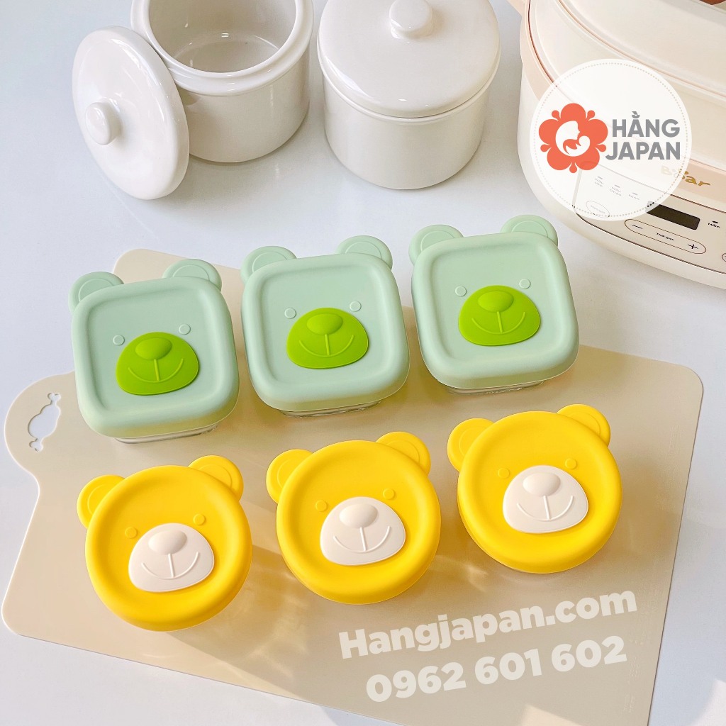 Set 3 khay trữ thức ăn thủy tinh Misan hình gấu 130ml/160ml, khay trữ đông - màu ngẫu nhiên