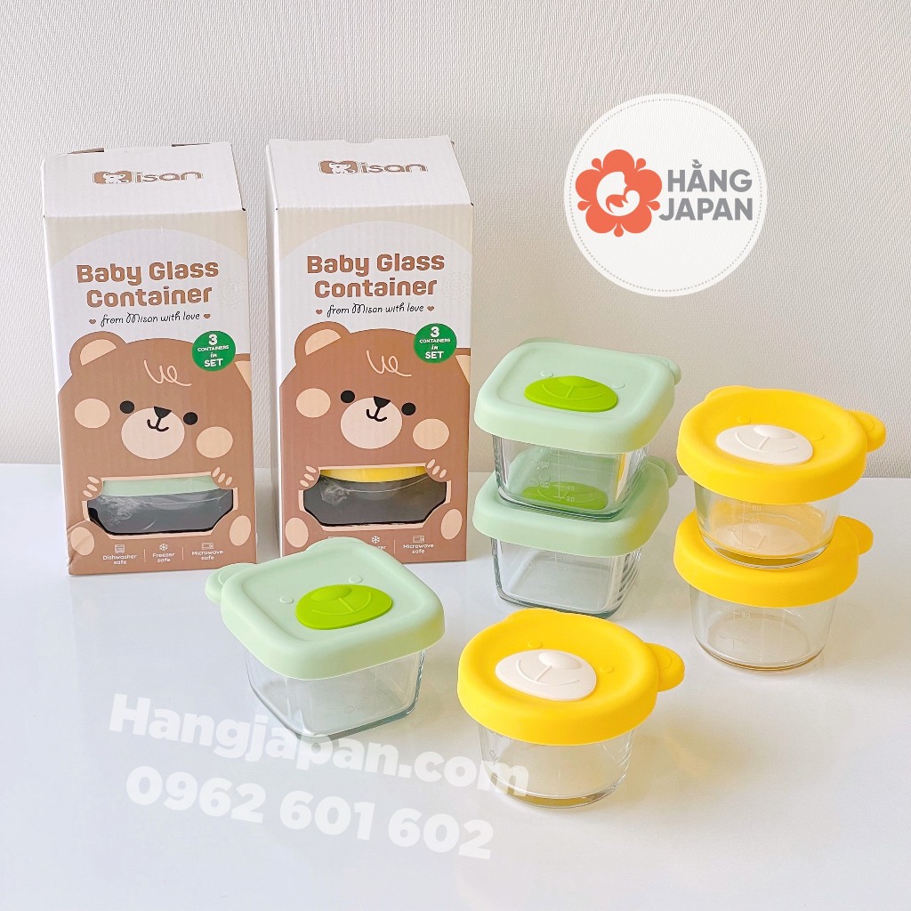 Set 3 khay trữ thức ăn thủy tinh Misan hình gấu 130ml/160ml, khay trữ đông - màu ngẫu nhiên