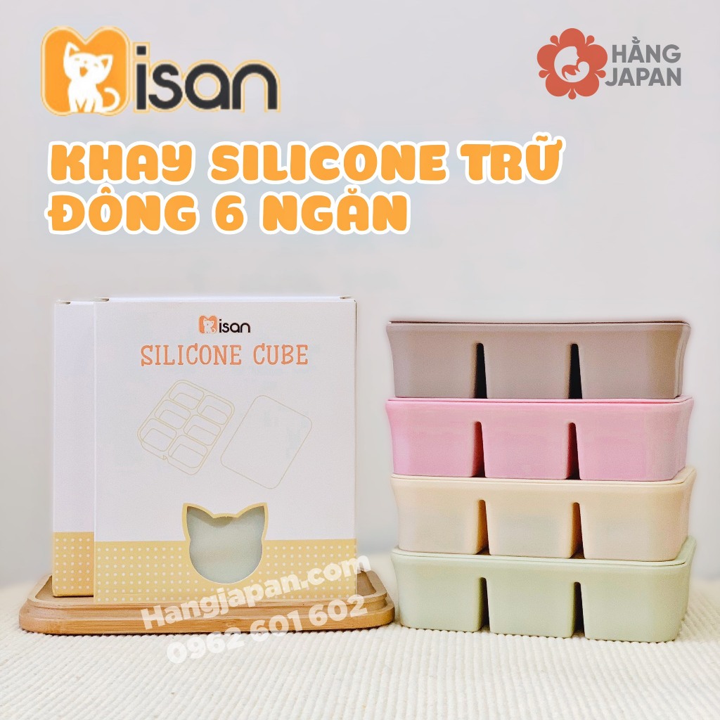 Khay trữ đông silicone Misan ăn dặm cho bé loại 6 ngăn, chất liệu an toàn cho bé, màu sắc ngẫu nhiên