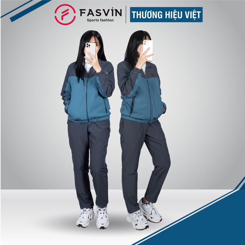 Bộ quần áo gió nữ 2 lớp FASVIN BN23600.HN vải thể thao cao cấp 02 lớp hàng chính hãng