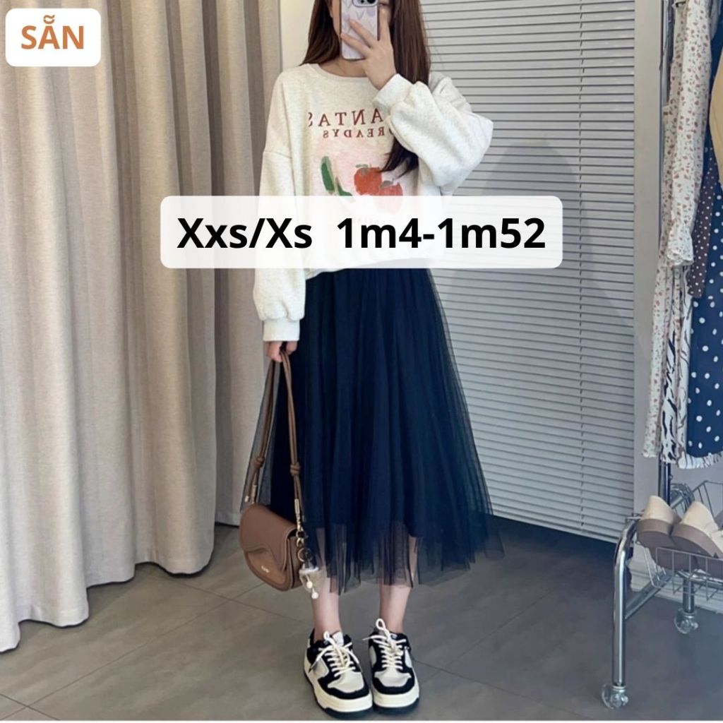 Chân váy xòe size nhỏ, chân váy dài cho người thấp nhỏ, size Xxs/ Xs. 2 màu đen trắng