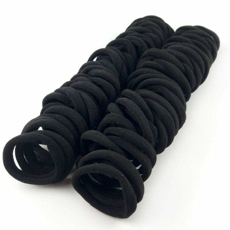 Gói 50-100 thun buộc tóc siêu co dãn màu đen kiểu basic cột tóc êm ái