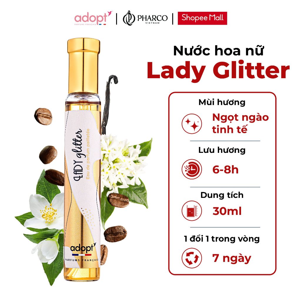 Nước hoa nữ ADOPT Lady Glitter EDP 30ml chính hãng thơm lâu Quyến Rũ Cuốn Hút
