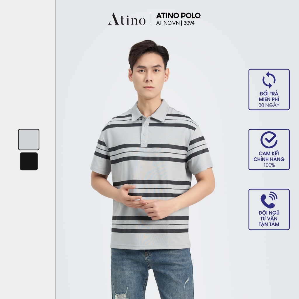 Áo Polo Nam Kẻ Sọc Ngang ATINO vải cá sấu Cotton thoáng mát trẻ trung chuẩn form regular PL2.3094