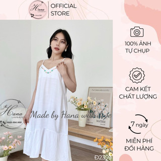 Đầm 2 dây nữ mặc nhà, dạo phố, đi biển, dáng babydoll vải tơ xước mềm mát thêu hoa hợp thời trang