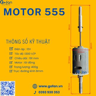 Motor 12v DC dây đồng 555 công suất 22w hiệu gofan chế quạt sạc tích điện, quạt kẹp bình, mô tơ 12v