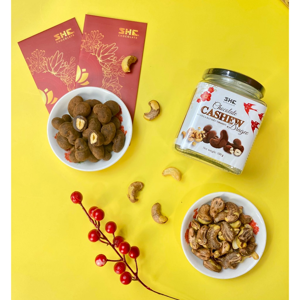 Socola Hạt điều Tiramisu 100g SHE Chocolate - Nhân hạt điều rang nguyên hạt giòn tan và socola đen