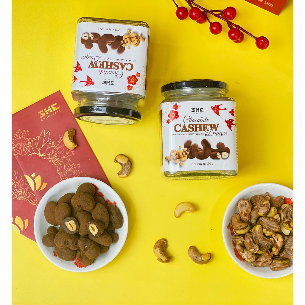 Socola Hạt điều Tiramisu 100g SHE Chocolate - Nhân hạt điều rang nguyên hạt giòn tan và socola đen