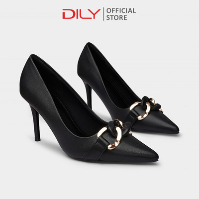 Giày cao gót nữ DILY công sở đính khóa kim loại sang trọng, giày bít hậu gót nhọn cao 8cm AA0451