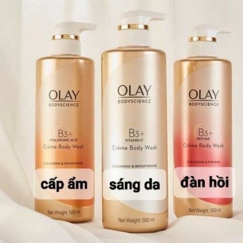 Sữa Tắm OLAY B3+ Thái Lan Siêu Dưỡng Trắng Da, Cấp Ẩm Và Đàn Hồi Cho Da - Chai 500ml