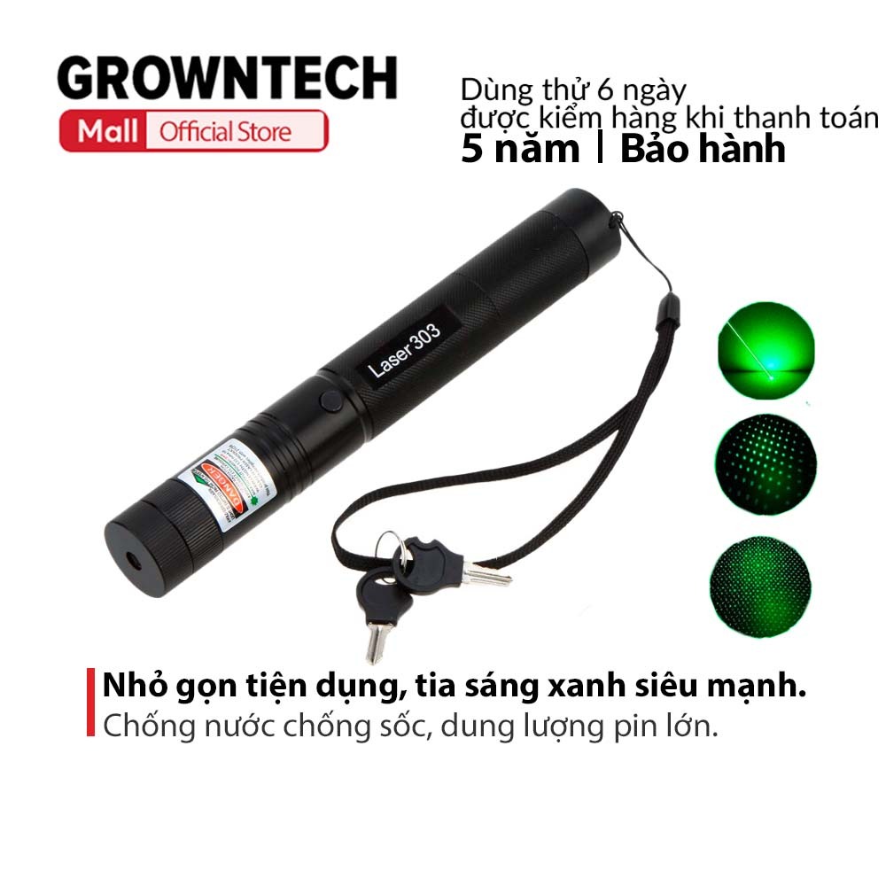 Đèn led laser 303 GrownTech tia sáng xanh siêu mạnh kèm pin sạc bảo hành chính hãng