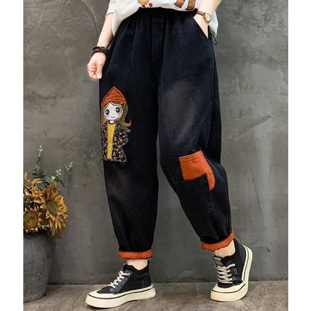 Quần jean nữ thêu hình cô gái kiểu mới đủ size 40-90kg mã MDM07