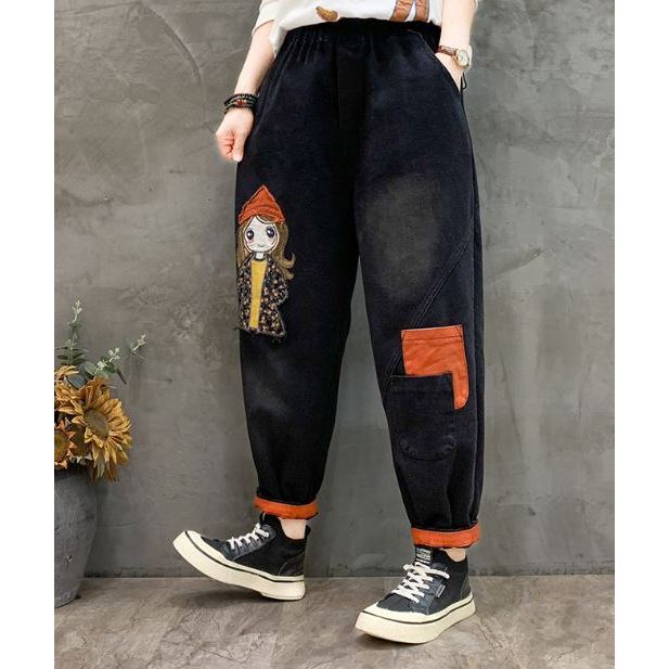 Quần jean nữ thêu hình cô gái kiểu mới đủ size 40-90kg mã MDM07