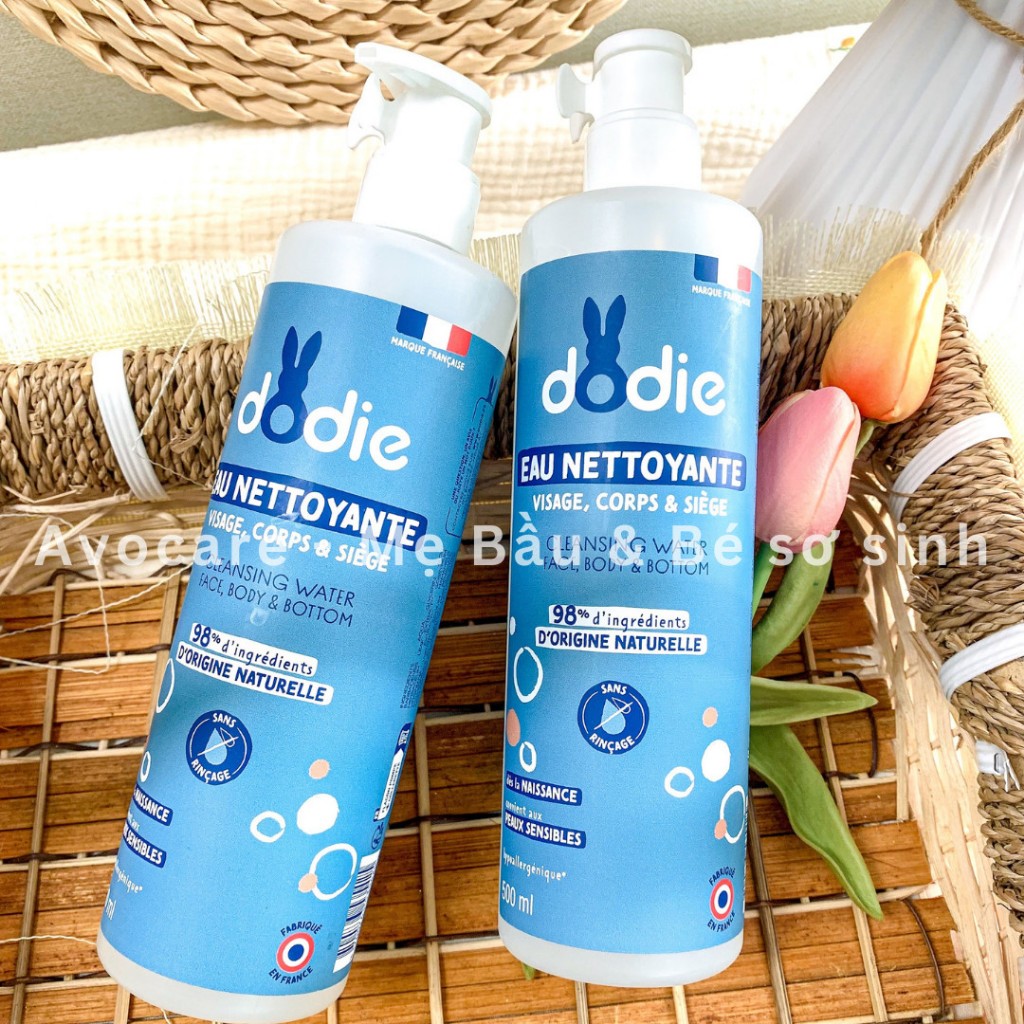 Nước làm sạch Dodie hữu cơ cho bé từ sơ sinh - Eau Nettoyante lau mặt, body, thay tã không cần rửa lại nước