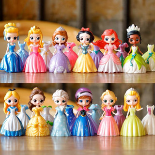 Set 6 công chúa thay váy nhựa tặng kèm 18 váy thay đổi, Búp bê thay váy Disney kt 8cm