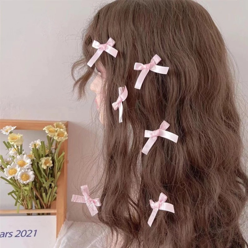 Kẹp tóc nơ ruy băng mini nhiều màu dễ thương