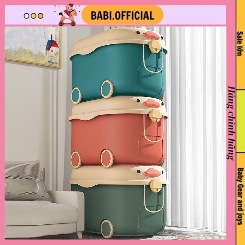 Thùng Đựng Đồ Chơi Cho Bé, Hộp Đựng Đồ Dùng Đa Năng Có Bánh Xe Cho Bé Hình Chú Vịt, Mặt Bàn Chơi Lắp Ráp