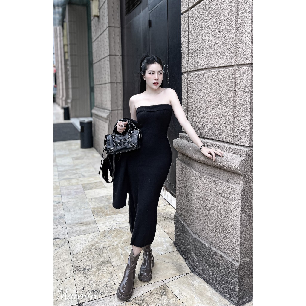 Set váy len maxi quây kèm áo cardigan dáng dài hàng QC freesize