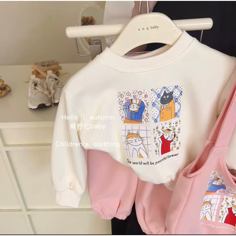 Bộ nỉ trắng hồng tặng kèm túi trẻ em VNXK