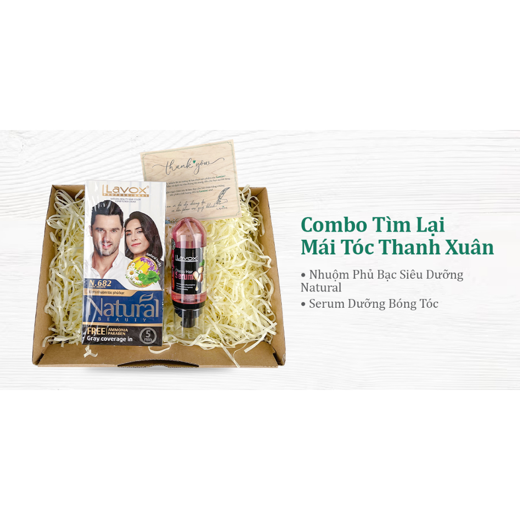 Combo Tìm Lại Mái Tóc Thanh Xuân (Nhuộm cao cấp siêu dưỡng tự nhiên - Serum Dưỡng Bóng tóc Lavox 90ml)