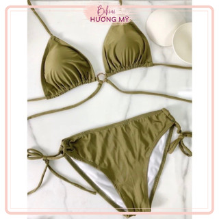 Bikini 2 mảnh tam giác khoen tròn dáng basic màu xanh rêu