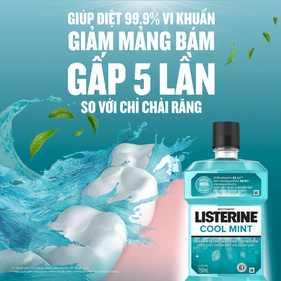 Nước Súc Miệng Listerine Cool Mint Giúp Răng Trắng Sáng Và Thơm Miệng 750ml