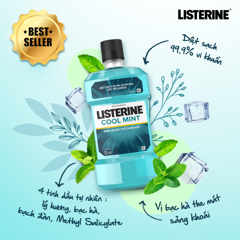 Nước Súc Miệng Listerine Cool Mint Giúp Răng Trắng Sáng Và Thơm Miệng