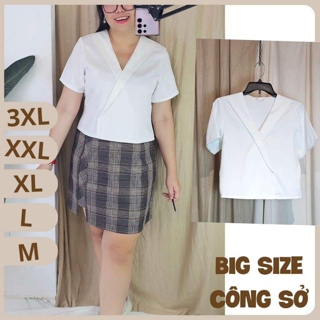 Bigsize công sở - Áo Cổ Đắp Lửng - Trắng Gân