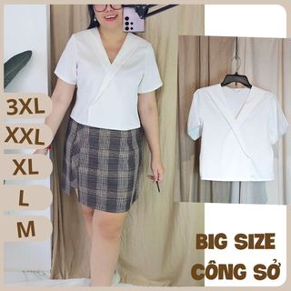 Bigsize công sở - áo cổ đắp lửng - trắng gân