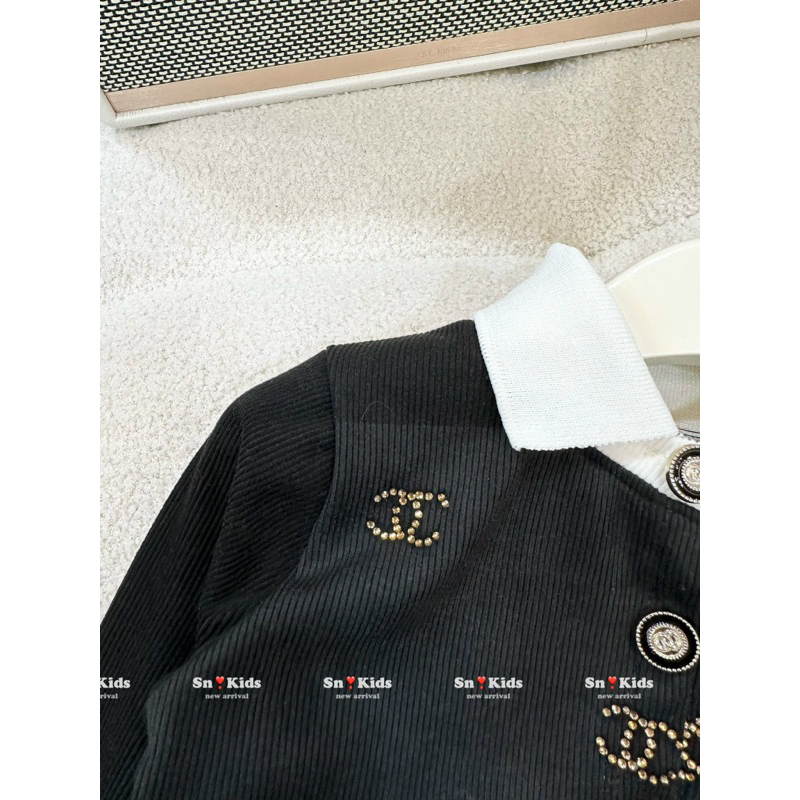 Set váy voan tầng xếp ly có lót áo len gân đính đá, set sơ mi đồng phục kèm cà vạt vải nhập qc Jane kids