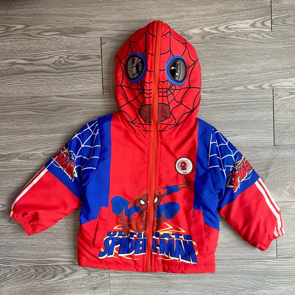 Áo khoác lót lông nhung người nhện có kính, có đèn hàng QC cho bé - A451