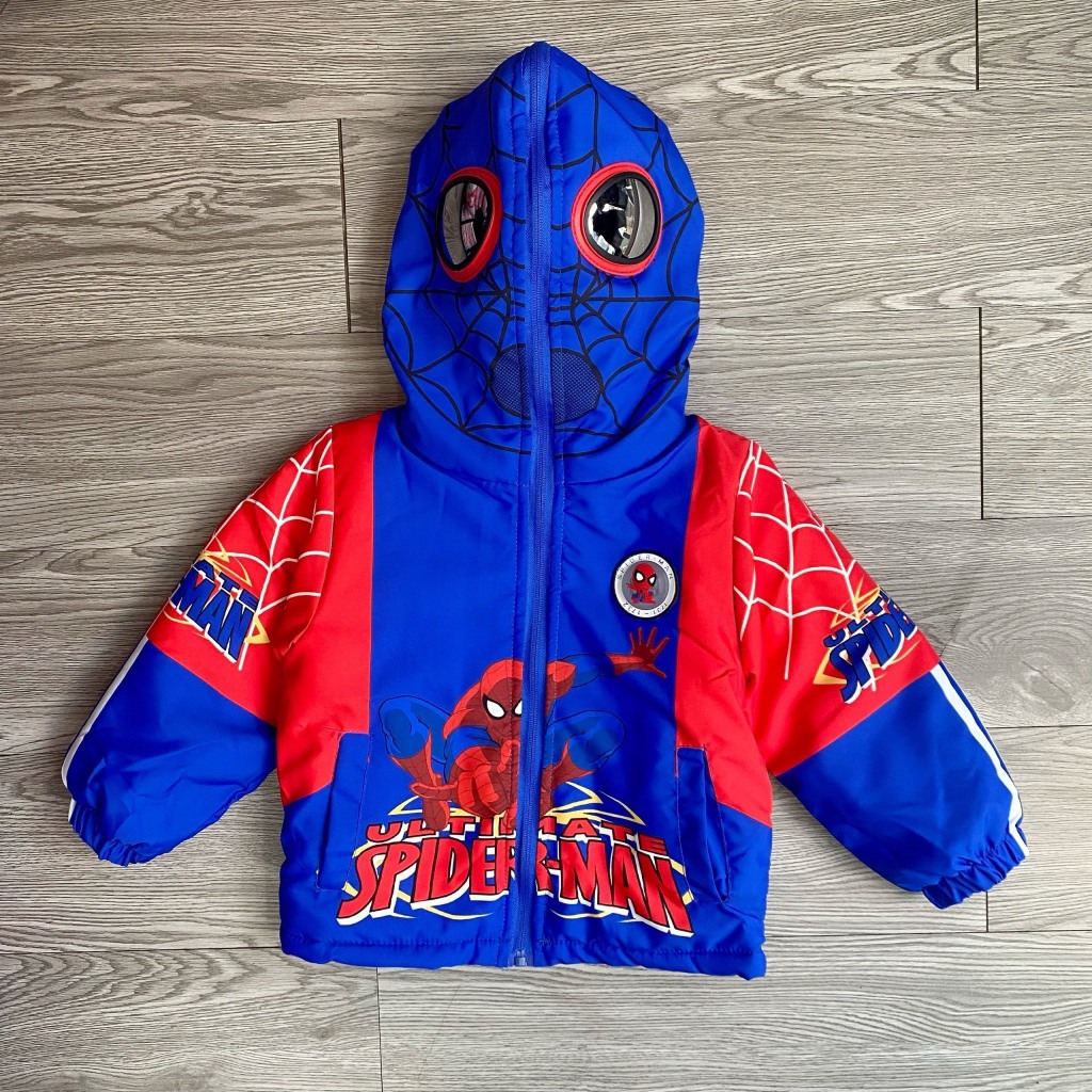 Áo khoác lót lông nhung người nhện có kính, có đèn hàng QC cho bé - A451