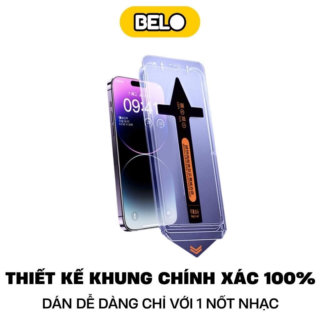 Cường lực tự dán cao cấp có khung tự lấy bụi cho iphone 15/14promax/13/12/11/pro/promax/xsmax/xs/x/8plus/7plus - Belo