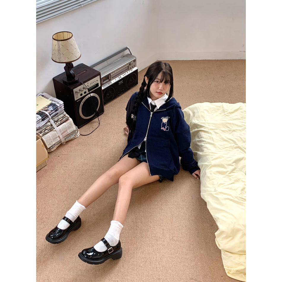 Aither Studio Áo Bear Hoodie Zip form Boxy/form thường-JKLB2023