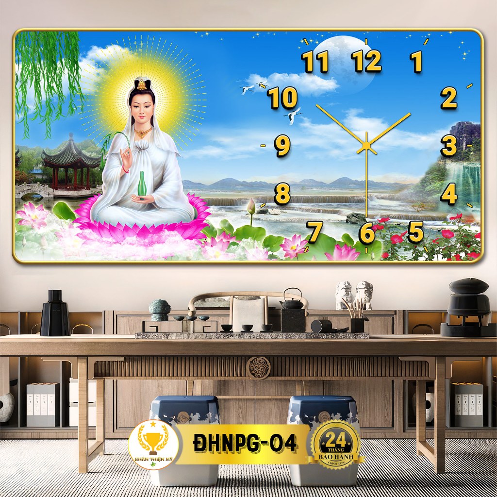 Đồng Hồ Treo Tường Kim Trôi Phật Giáo CHÂN THIỆN MỸ, Vừa Làm Quà Tặng Vừa Decor Trang Trí Phòng CĐHNPG-01