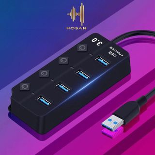Bộ chia usb hosan 4 cổng usb 3.0 có công tắc có tốc độ cao có đèn led hỗ trợ máy tính, pc