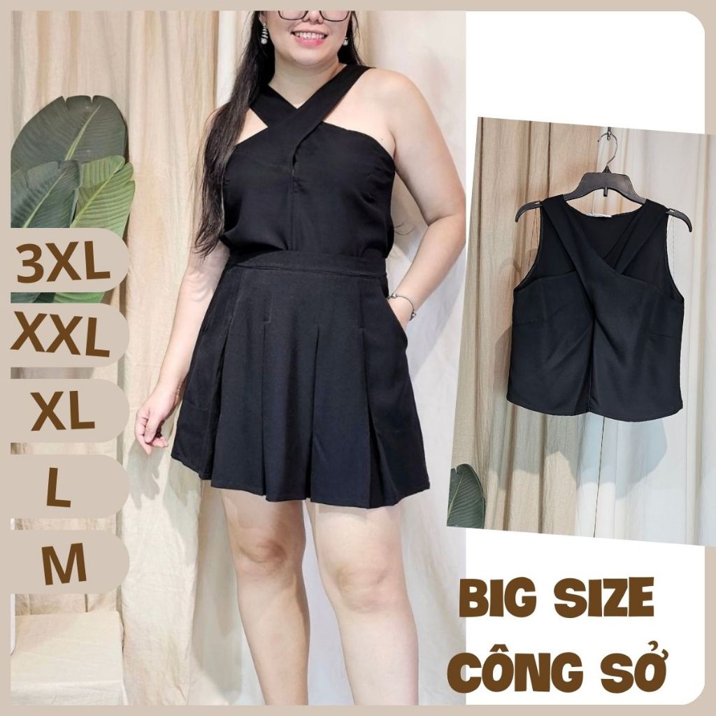 Bigsize công sở - Áo Sát Nách Cổ Twist - Đen