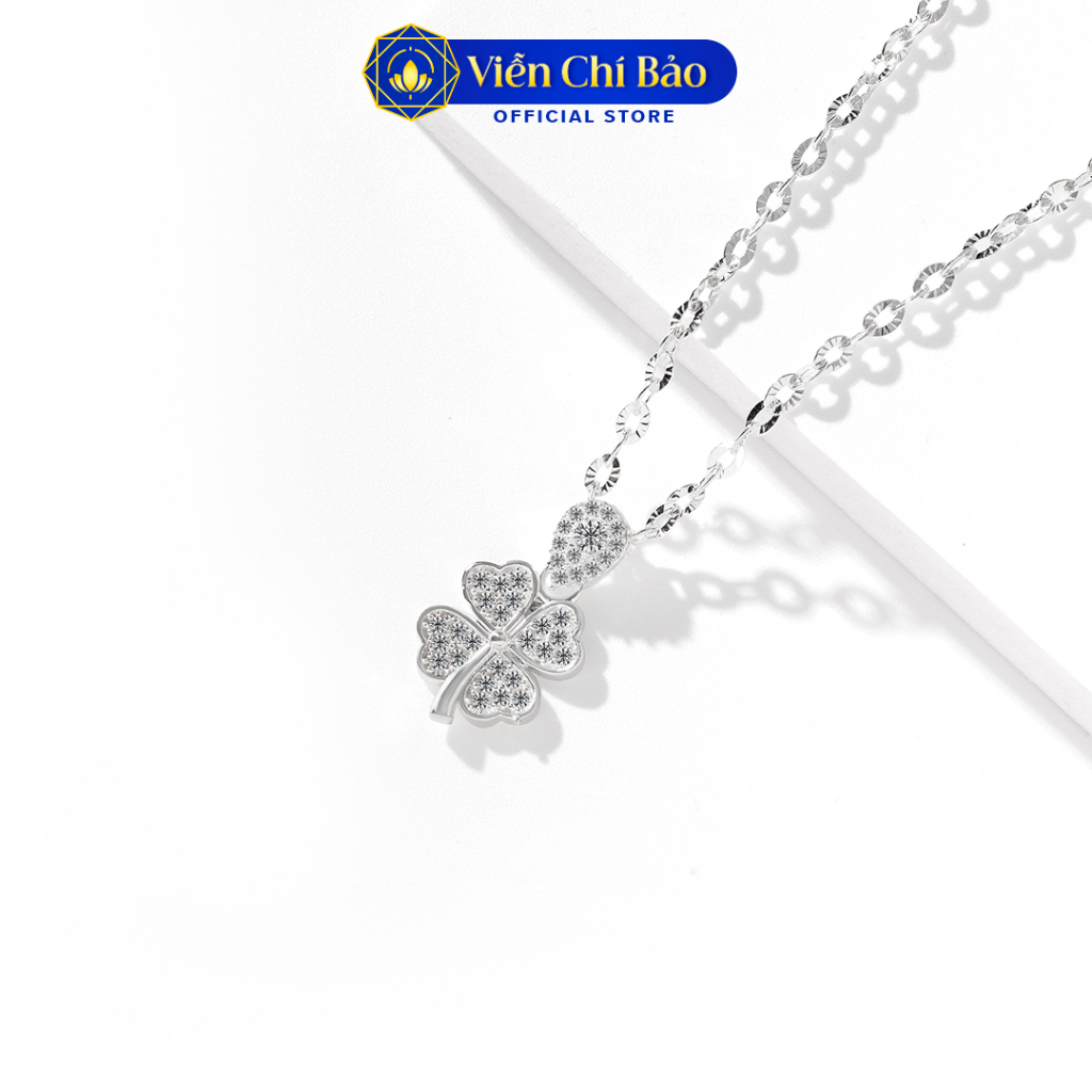 Dây chuyền bạc nữ mặt cỏ 4 lá đính đá chất liệu bạc S925 thời trang phụ kiện trang sức nữ Viễn Chí Bảo D400784