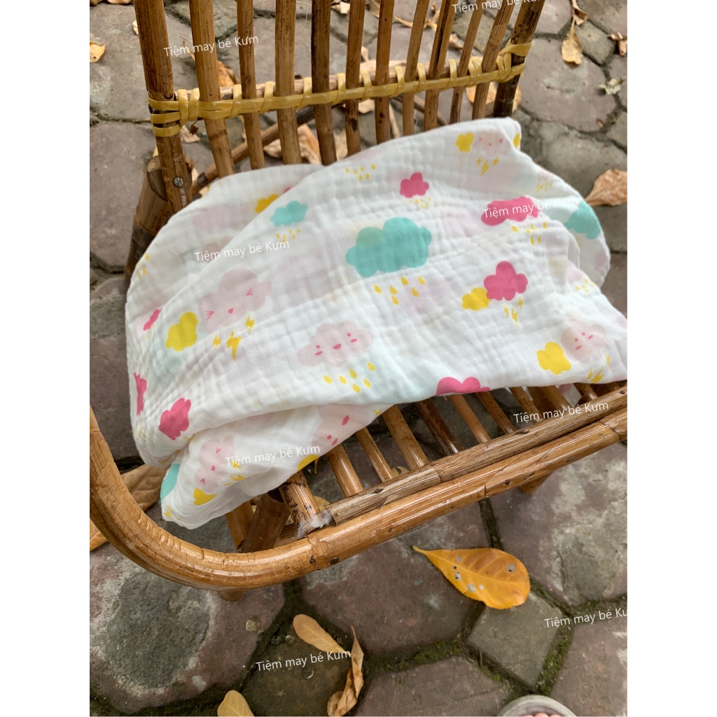 Khăn tắm xô musllin cho bé mẫu mây hồng