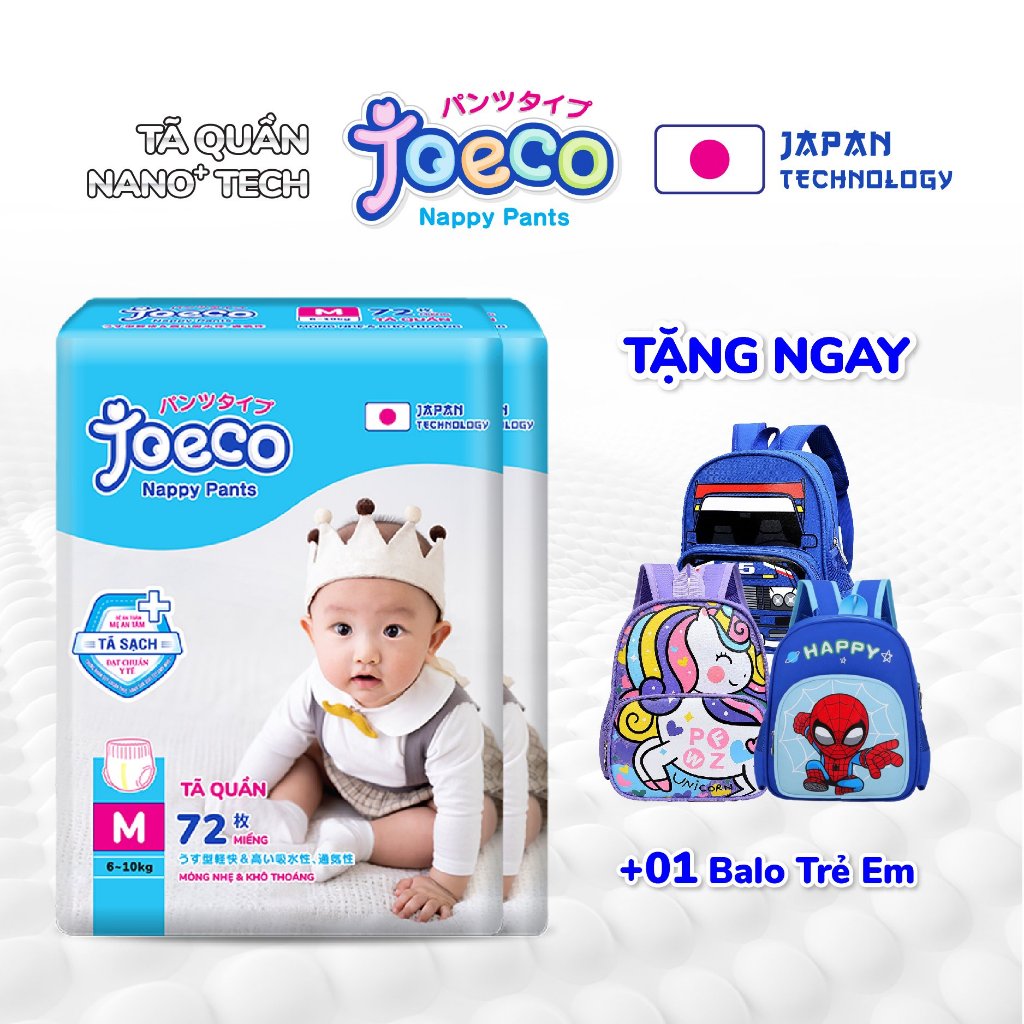 ( Tặng Balo cho bé siêu yêu) Combo 2 gói tã quần JoeCo M72/L66/XL60/XXL54