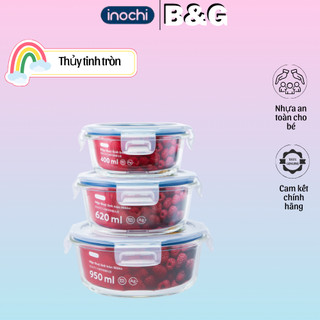  Hộp cơm thủy tinh đựng thức ăn văn phòng thực phẩm tròn Inochi Nikko Nhật Bản chịu nhiệt chia 2 3 ngăn Vapu HCM 