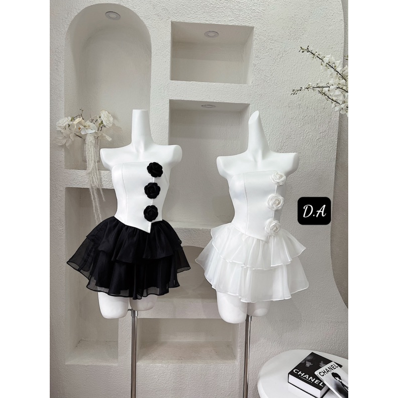 Sét đầm hoa áo tacta chân váy tơ kèm ảnh thật sang chảnh