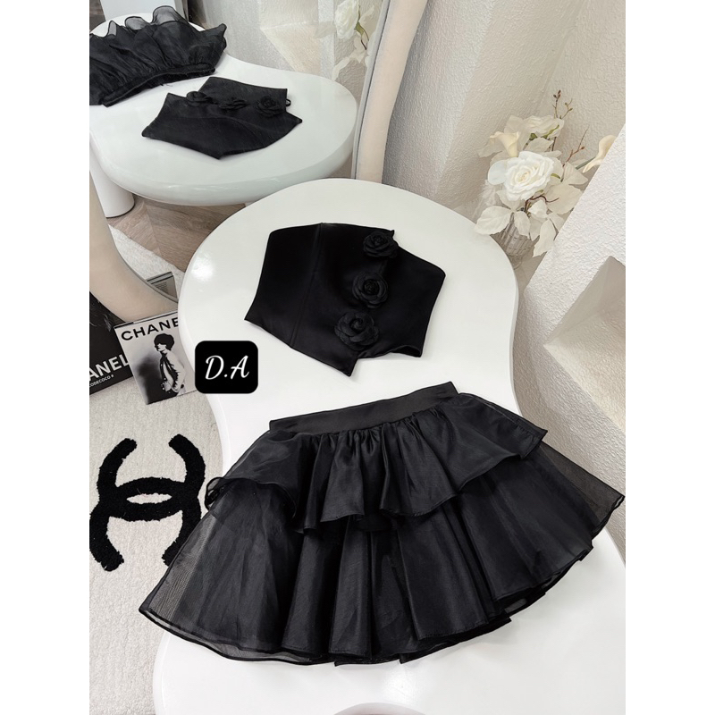 Sét đầm hoa áo tacta chân váy tơ kèm ảnh thật sang chảnh