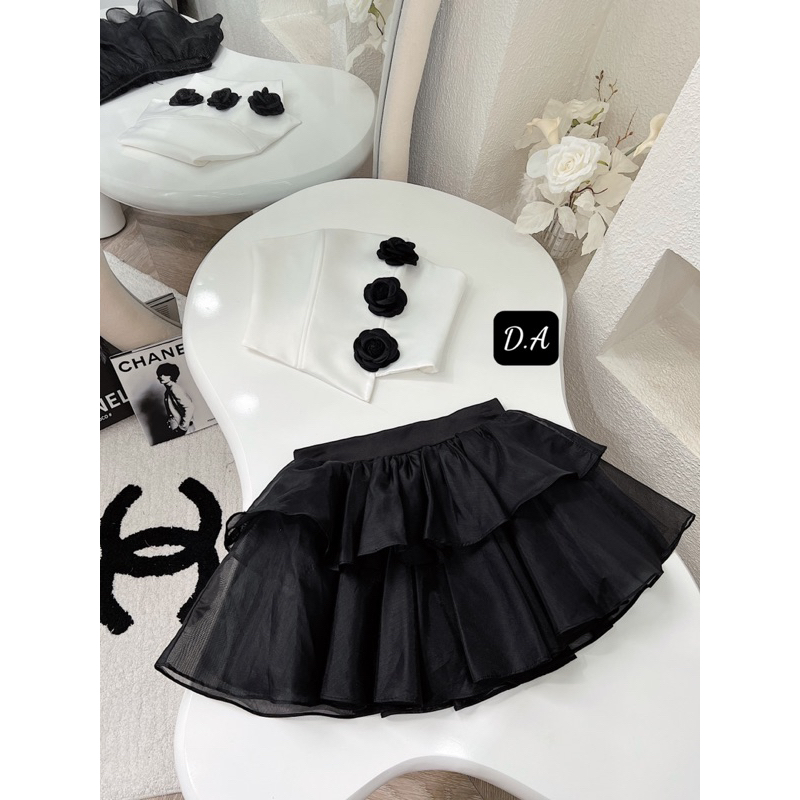 Sét đầm hoa áo tacta chân váy tơ kèm ảnh thật sang chảnh