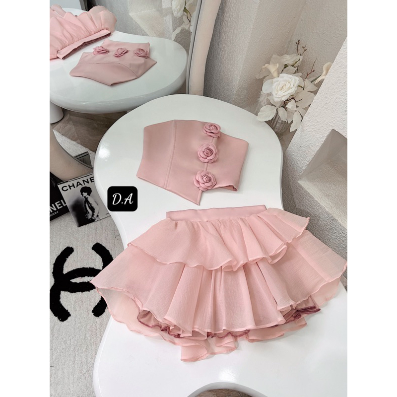 Sét đầm hoa áo tacta chân váy tơ kèm ảnh thật sang chảnh