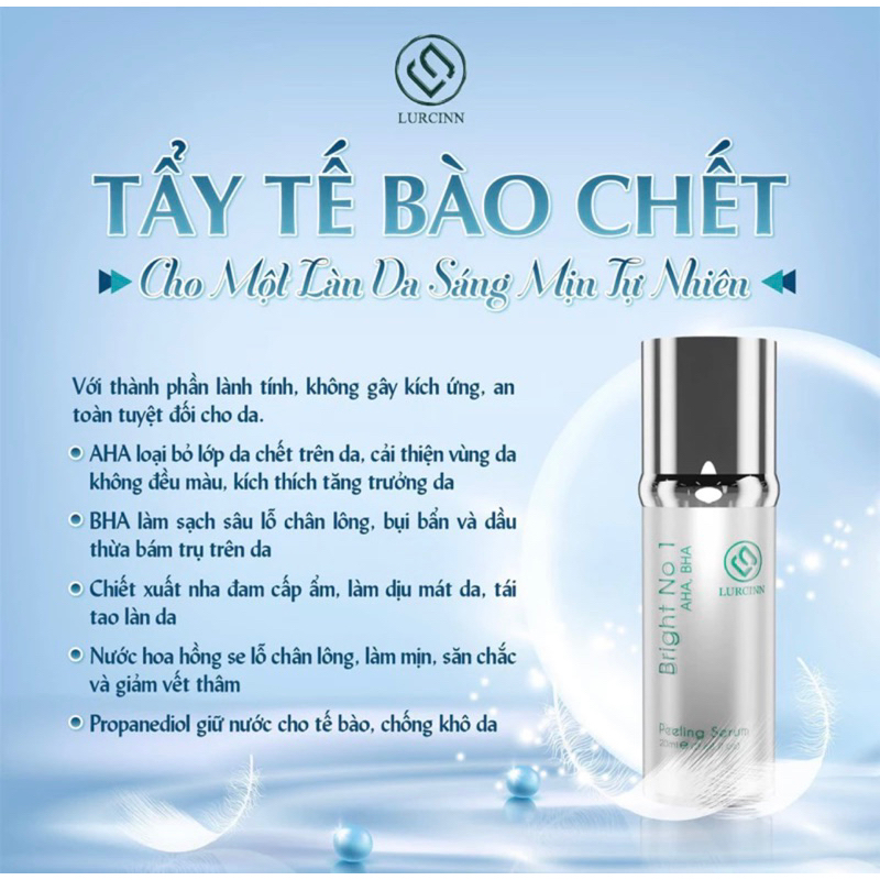 Tinh Chất Tẩy Tế Bào Chết Peeling Serum Bright No 1  AHA, BHA Tăng Sinh Collagen Dưỡng Trắng Sáng Da 20ml LURCINN