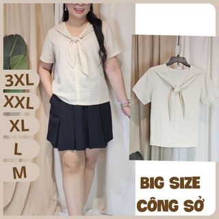 Bigsize công sở - áo nơ cổ thủy thủ - kem sọc